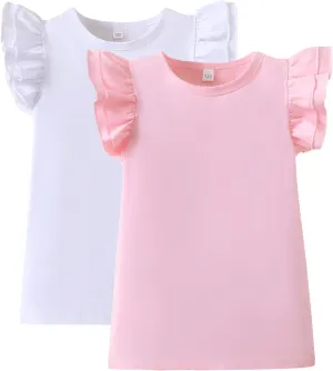 2-6t Toddler Girl Ruffle Shirts Puff Sleeve Shirt Girls Shirts Solid Color Cotton Blouse