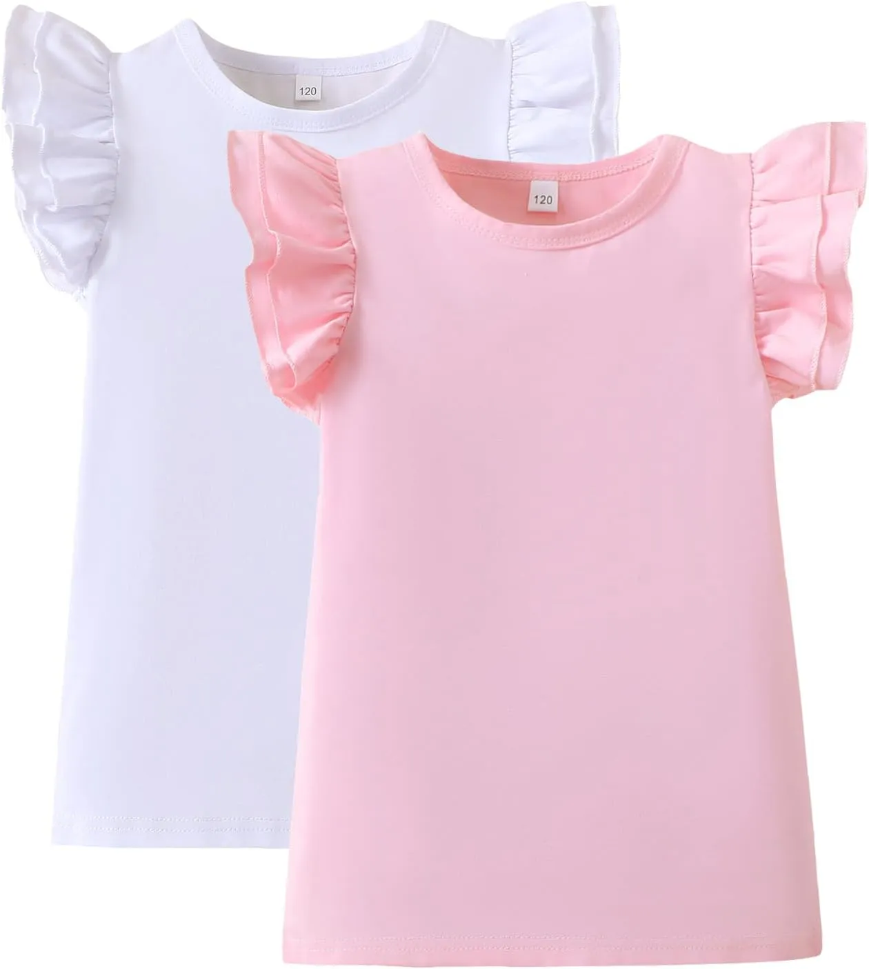 2-6t Toddler Girl Ruffle Shirts Puff Sleeve Shirt Girls Shirts Solid Color Cotton Blouse