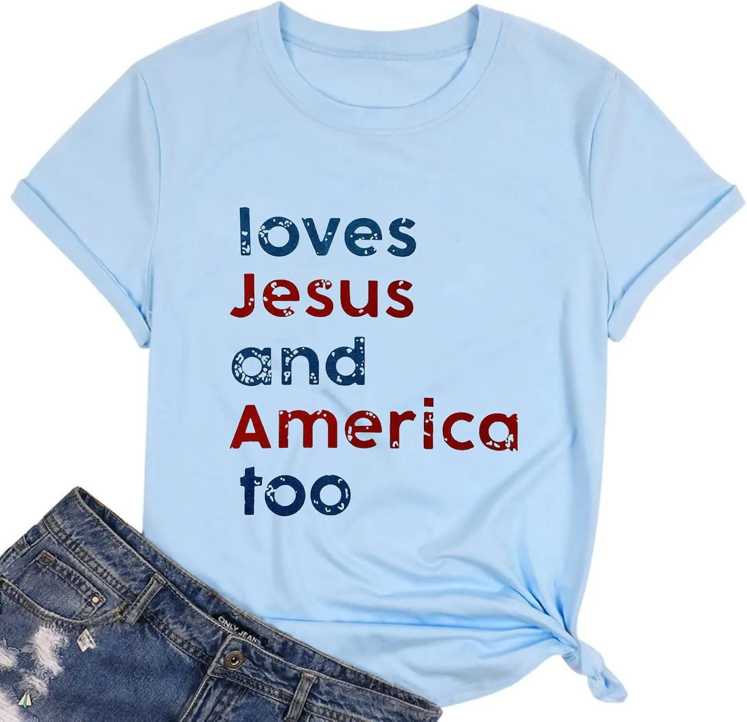4th of July Shirts for Women Loves Jesus and America Too Shirt Patriotic Shirts Red White and Blue Tshirts