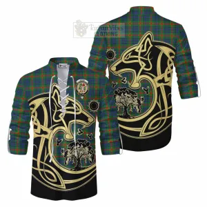 Aiton Tartan Ghillie Kilt Shirt with Family Crest Celtic Wolf Style