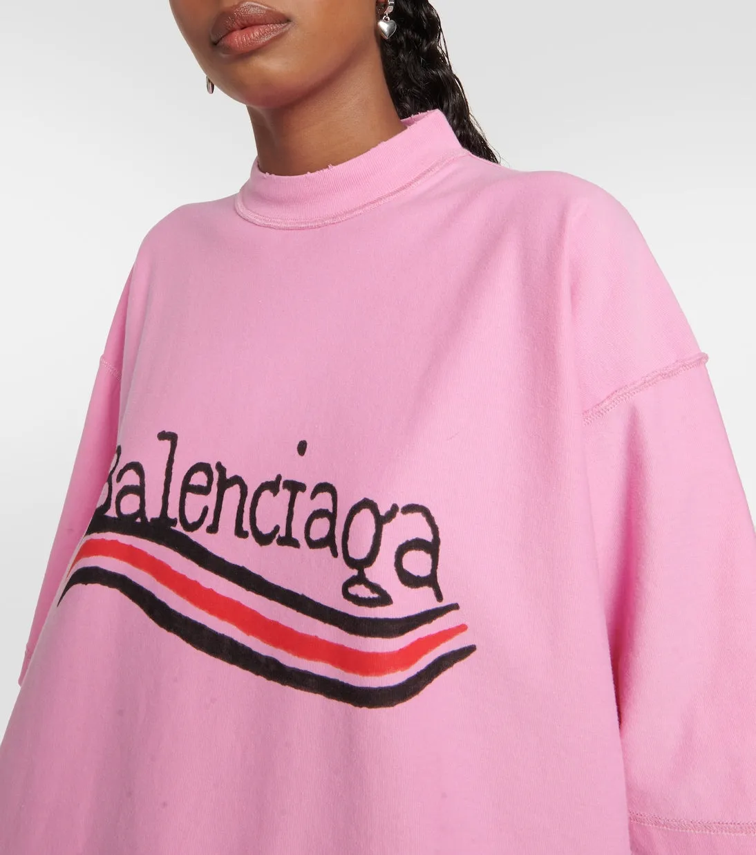 Balenciaga Logo Cotton Jersey T-Shirt, Pink