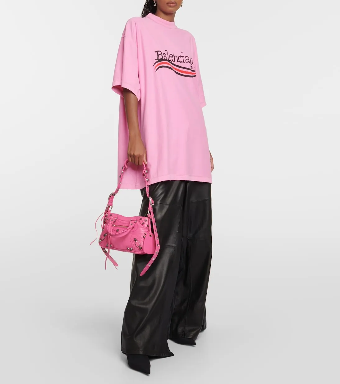 Balenciaga Logo Cotton Jersey T-Shirt, Pink