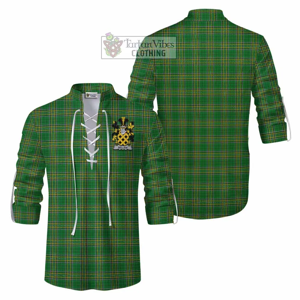 Bellew Irish Clan Tartan Ghillie Kilt Shirt with Coat of Arms