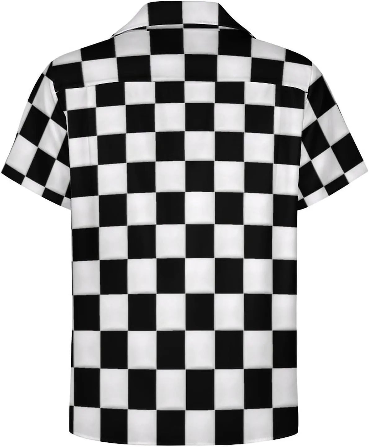 Black and White Checkered Print Cuban Collar Shirt Classic Design for Comfort and Style