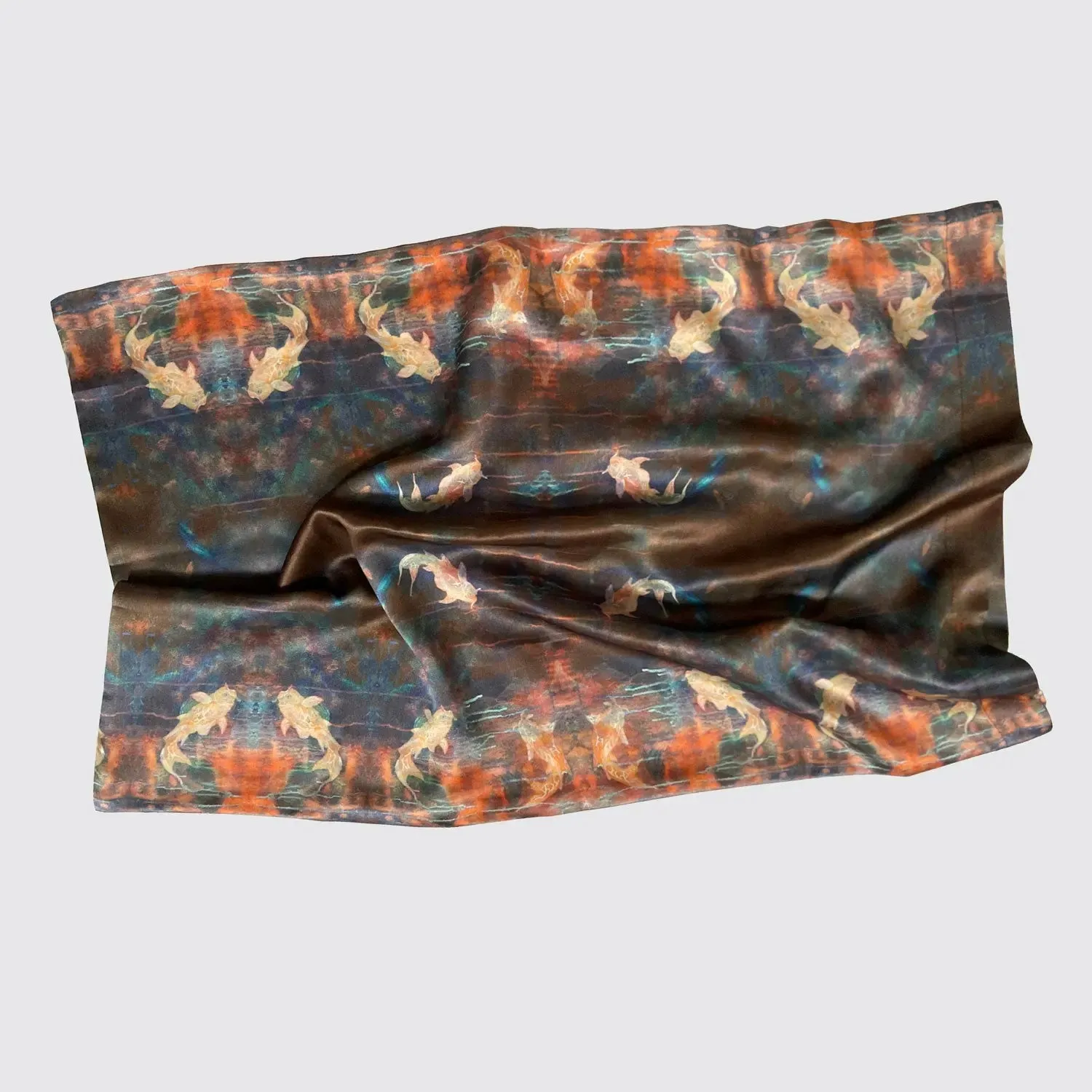 Blue Orange With Koi Fish Design Silk Pillowcase