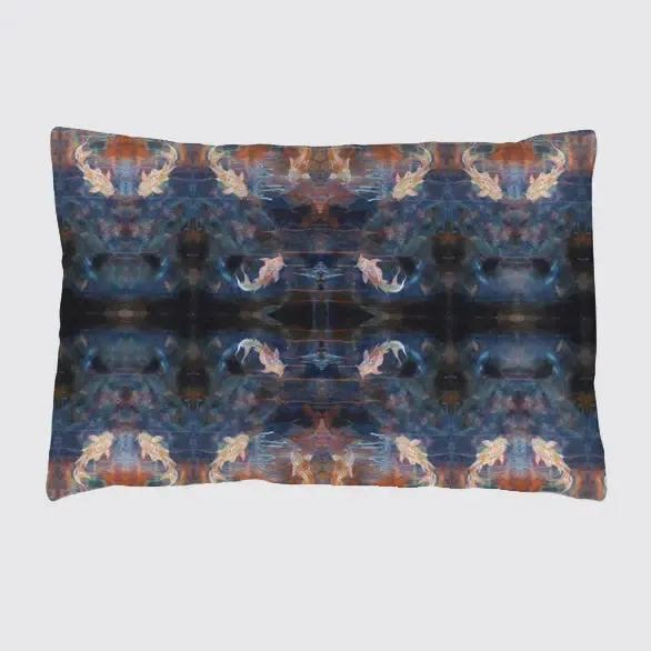 Blue Orange With Koi Fish Design Silk Pillowcase