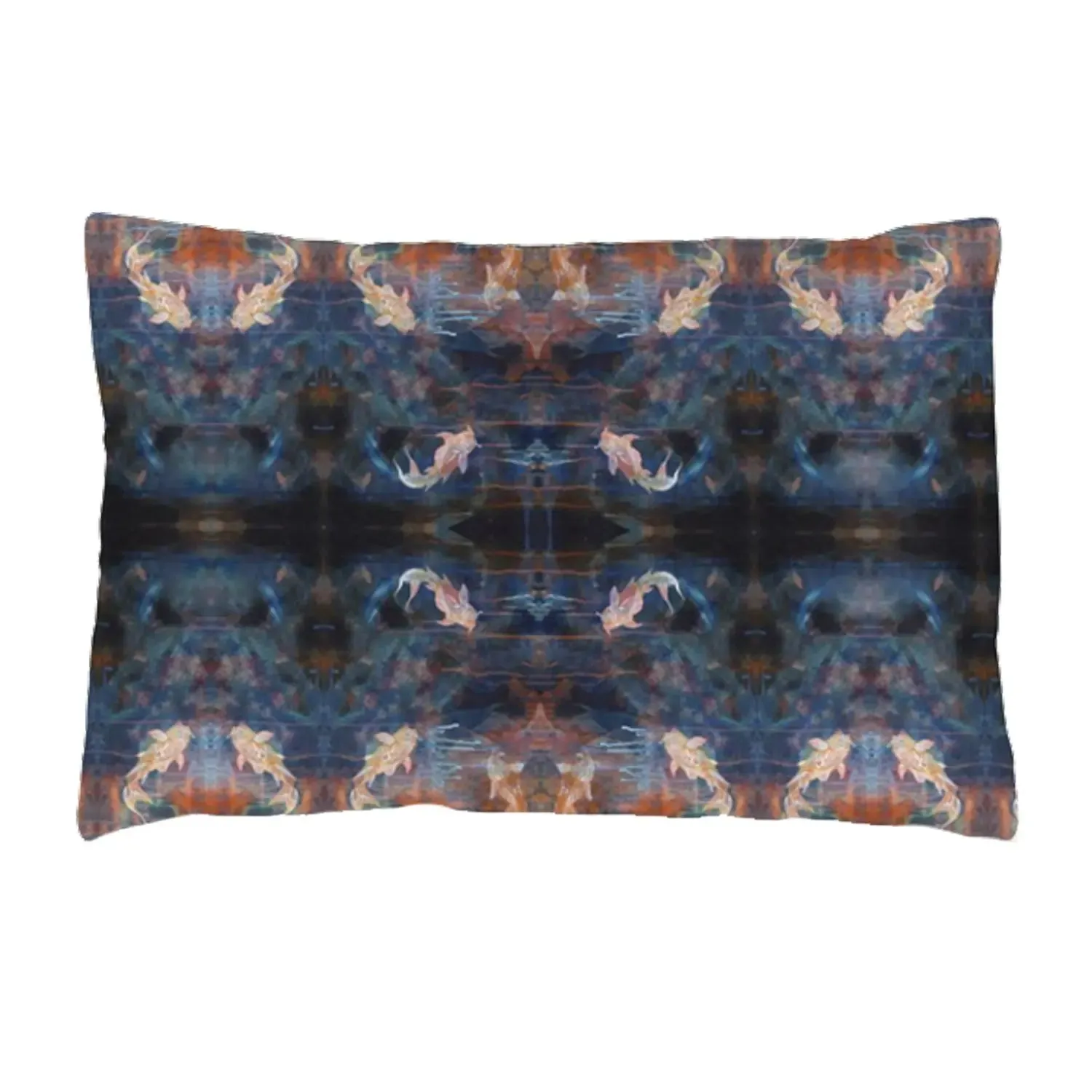 Blue Orange With Koi Fish Design Silk Pillowcase