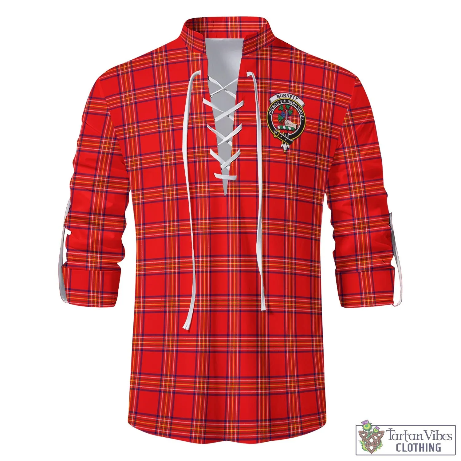 Burnett Modern Tartan Men's Scottish Traditional Jacobite Ghillie Kilt Shirt with Family Crest