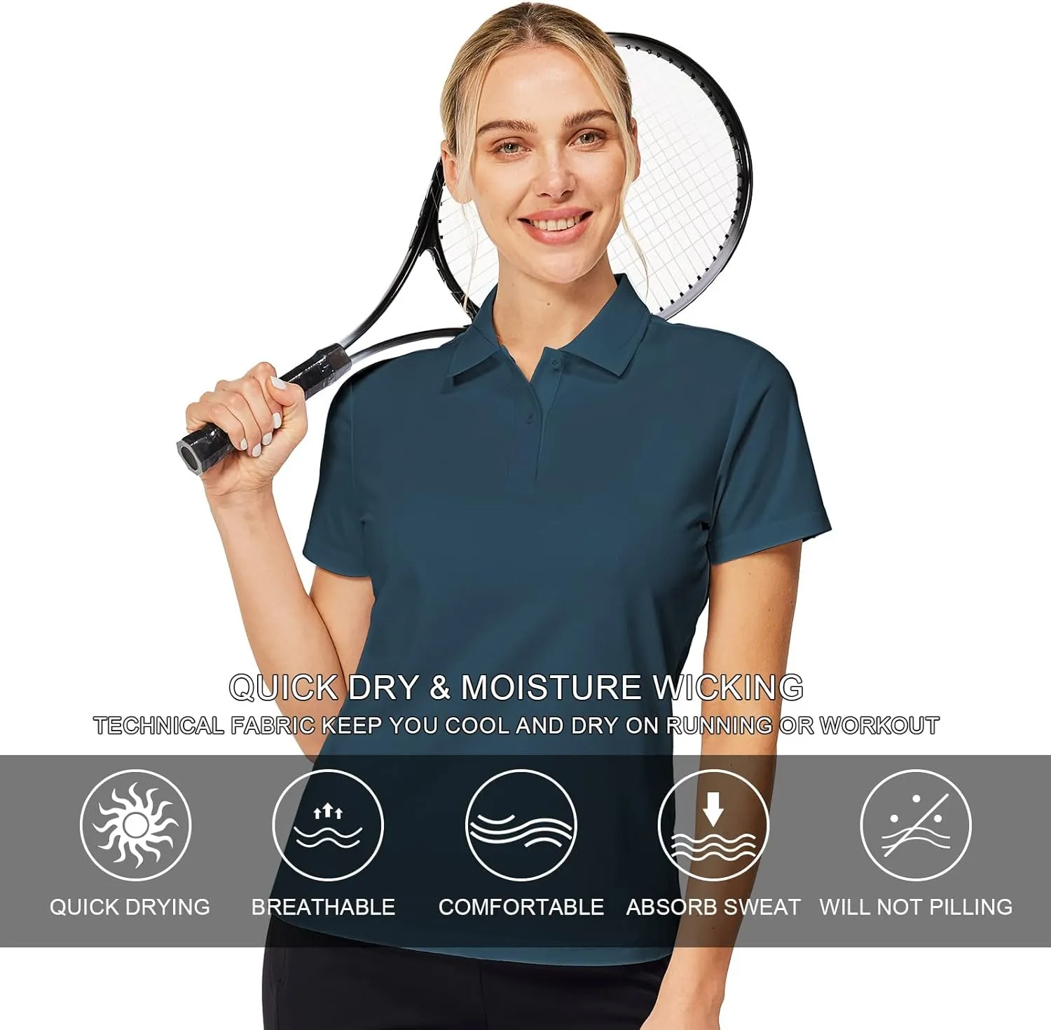 Casei Womens Polo Shirts Golf Shirts Quick Dry Moisture Wicking Black and White Polo Shirt