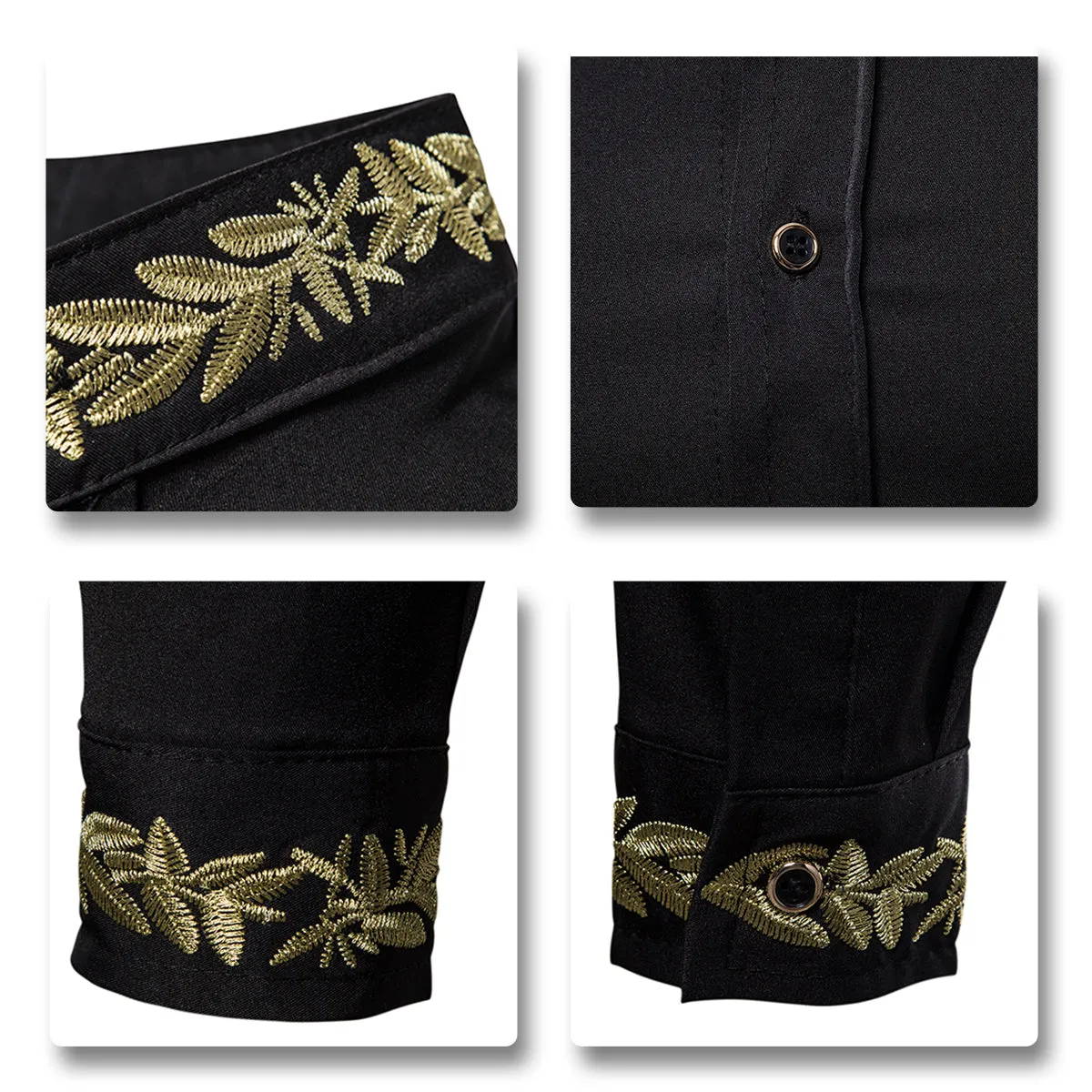 Chemise Homme Spring Royal Court Style Solid Floral Embroidered Solid Dress Shirts Slim Fit Casual Long Sleeve Shirts