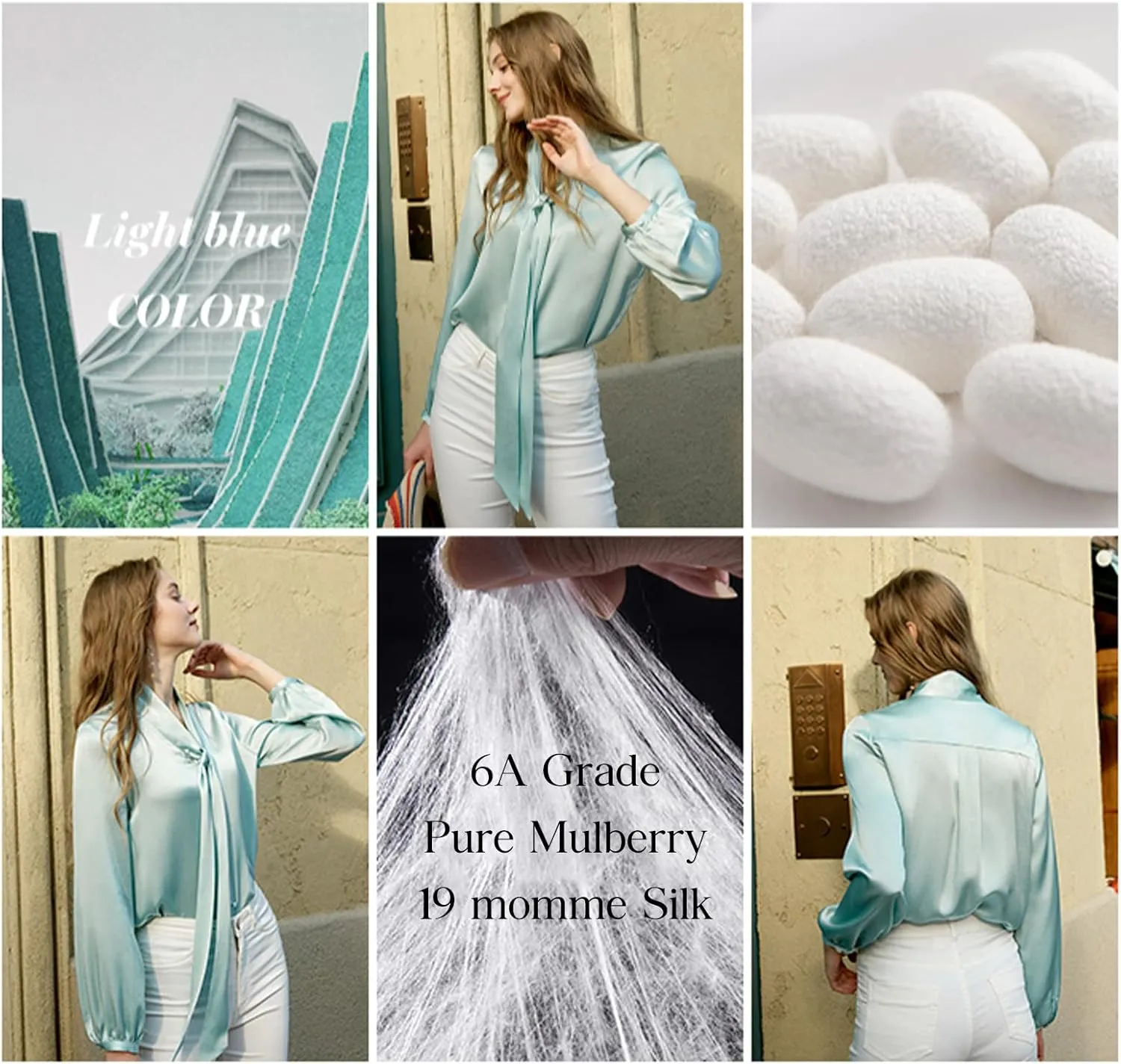 COLD POSH Silk Blouses for Women Long Sleeve Women's 100% Pure Silk Bow-tie Neck Blouse Luxury Button Down Elegant Shirts