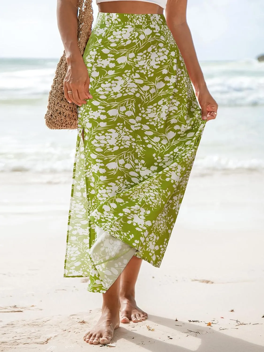 CUPSHE Skirts Floral Maxi Skirt High Waist Coverup Casual Beach Summer Vacation
