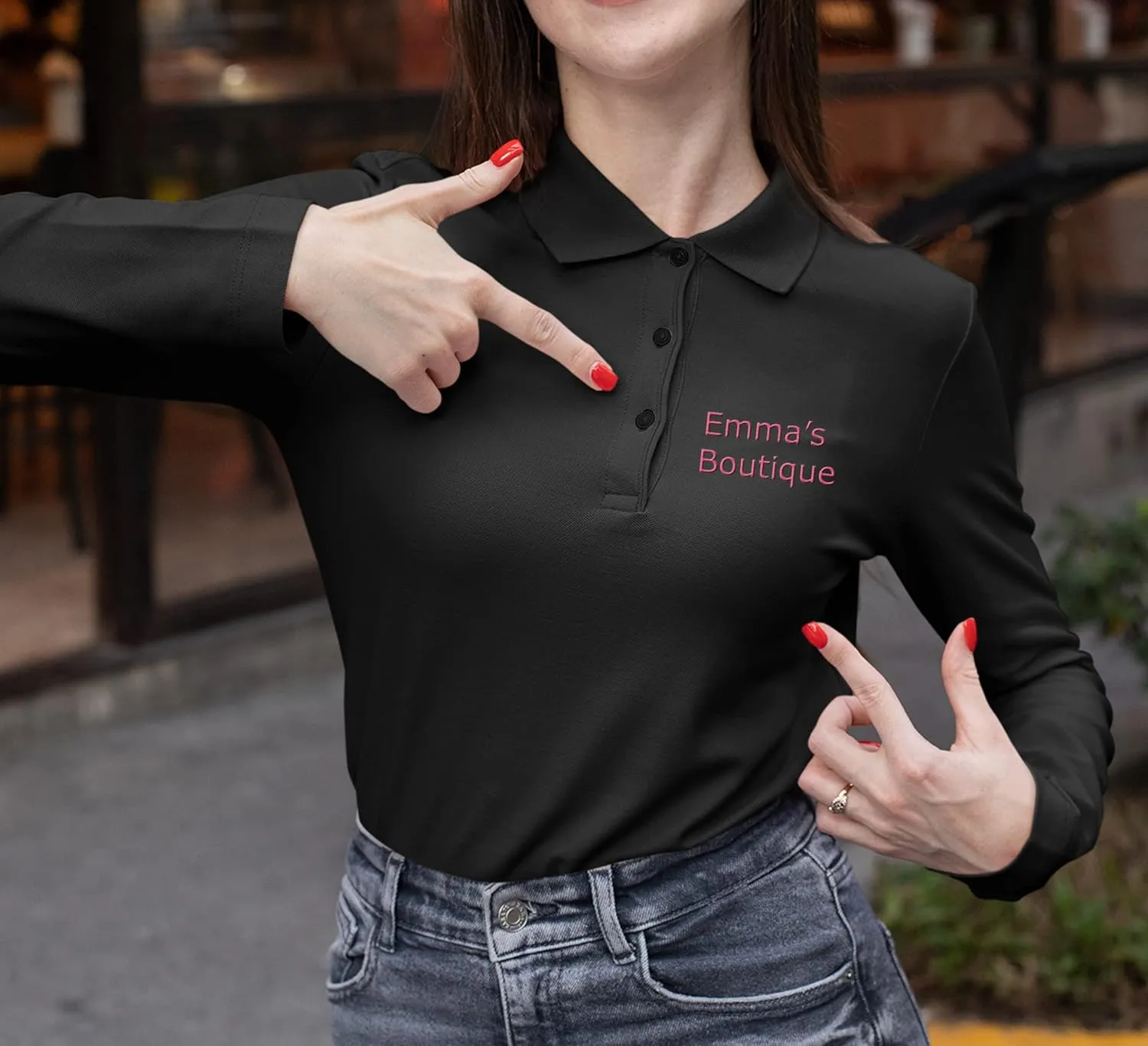 Custom Embroidered Long Sleeve Polo Shirt for Women Personalized Embroidery Text