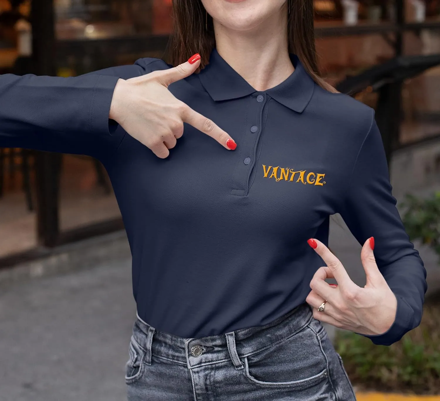 Custom Embroidered Long Sleeve Polo Shirt for Women Personalized Embroidery Text