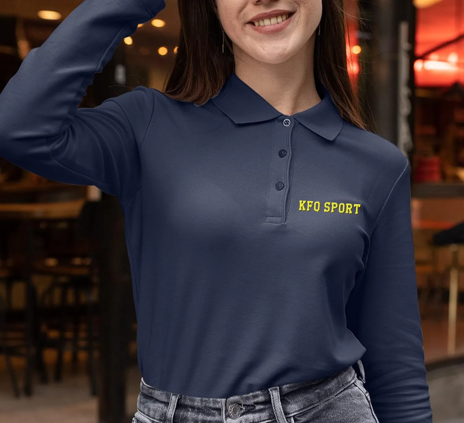 Custom Embroidered Long Sleeve Polo Shirt for Women Personalized Embroidery Text