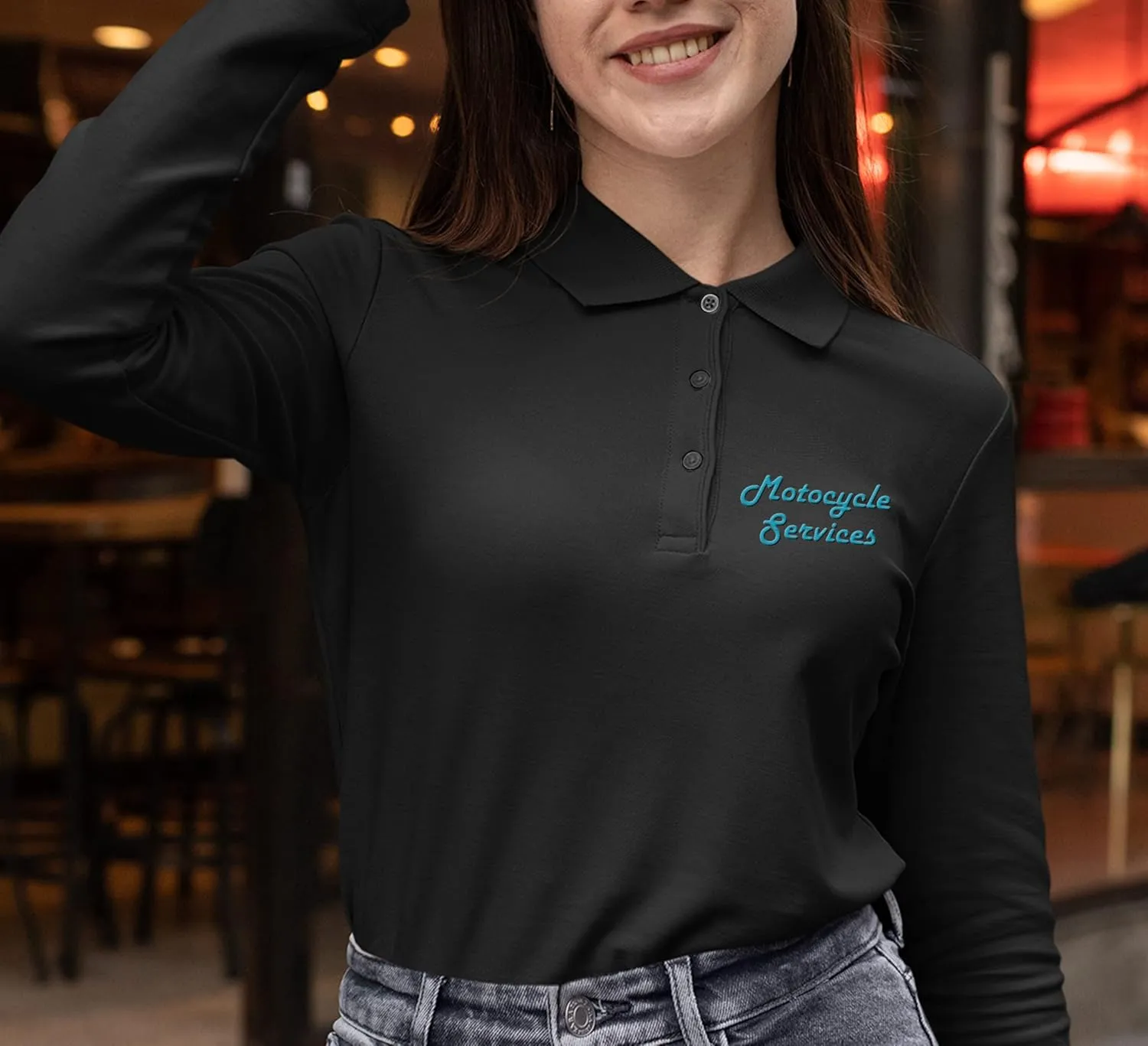 Custom Embroidered Long Sleeve Polo Shirt for Women Personalized Embroidery Text