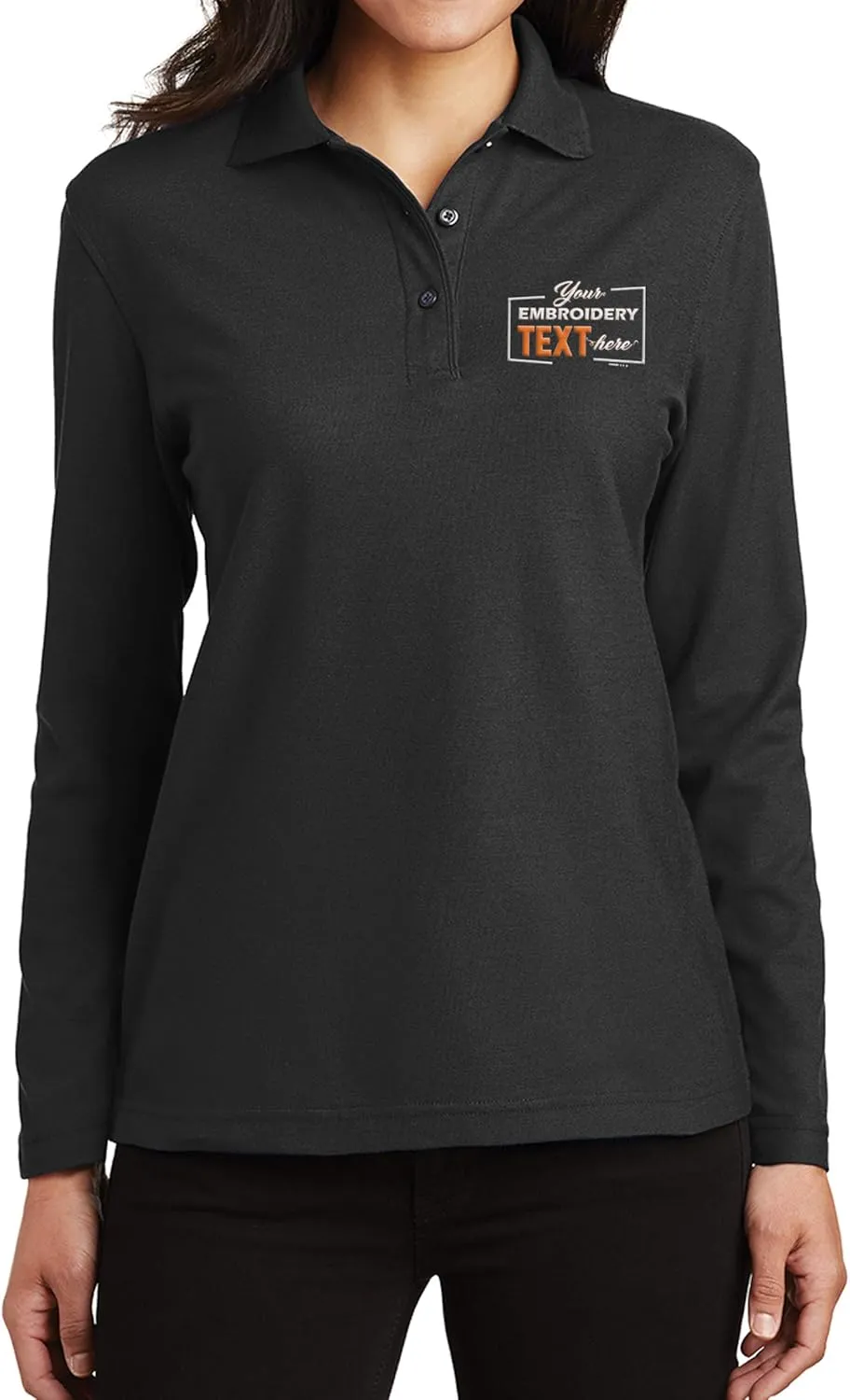 Custom Embroidered Long Sleeve Polo Shirt for Women Personalized Embroidery Text