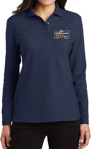 Custom Embroidered Long Sleeve Polo Shirt for Women Personalized Embroidery Text