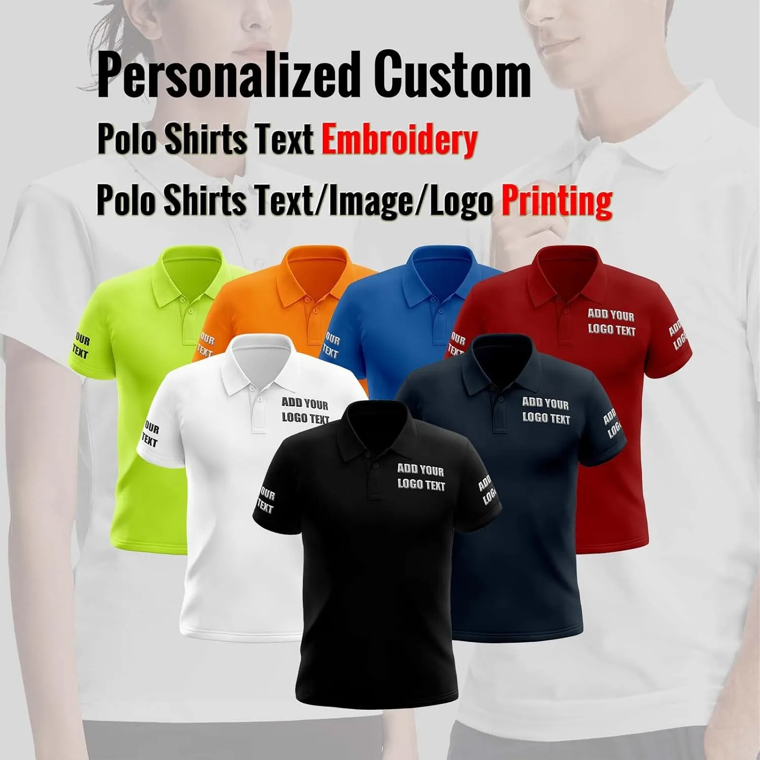 Custom Polo Shirts for Men Women Personalized Design Your Own Text Logo Name Embroidered Dry Fit Golf Shirt