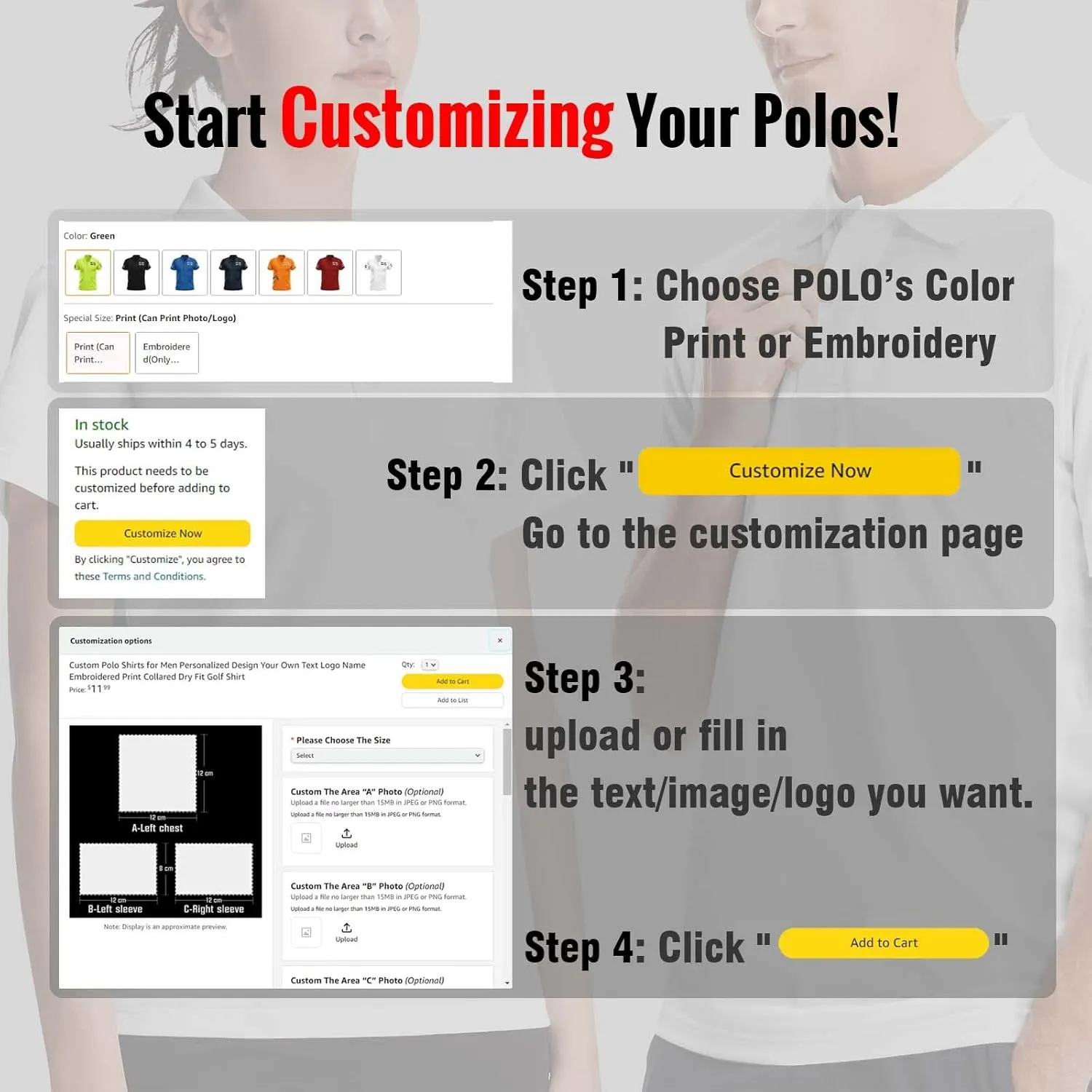 Custom Polo Shirts for Men Women Personalized Design Your Own Text Logo Name Embroidered Dry Fit Golf Shirt