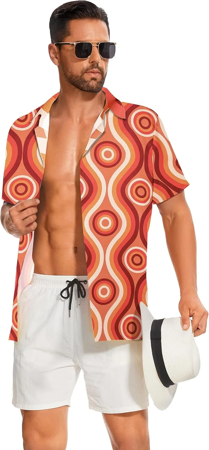 Demoking Vintage Shirts for Men Tie Dye Hippie Funny Hawaiian Shirt Button Down Shirts