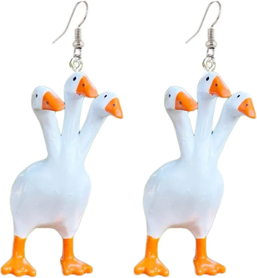 Funny Cute Goose Drop Earrings Novelty Quirky Lovely Animals Dangle Earrings Farm Pet Jewelry for Women