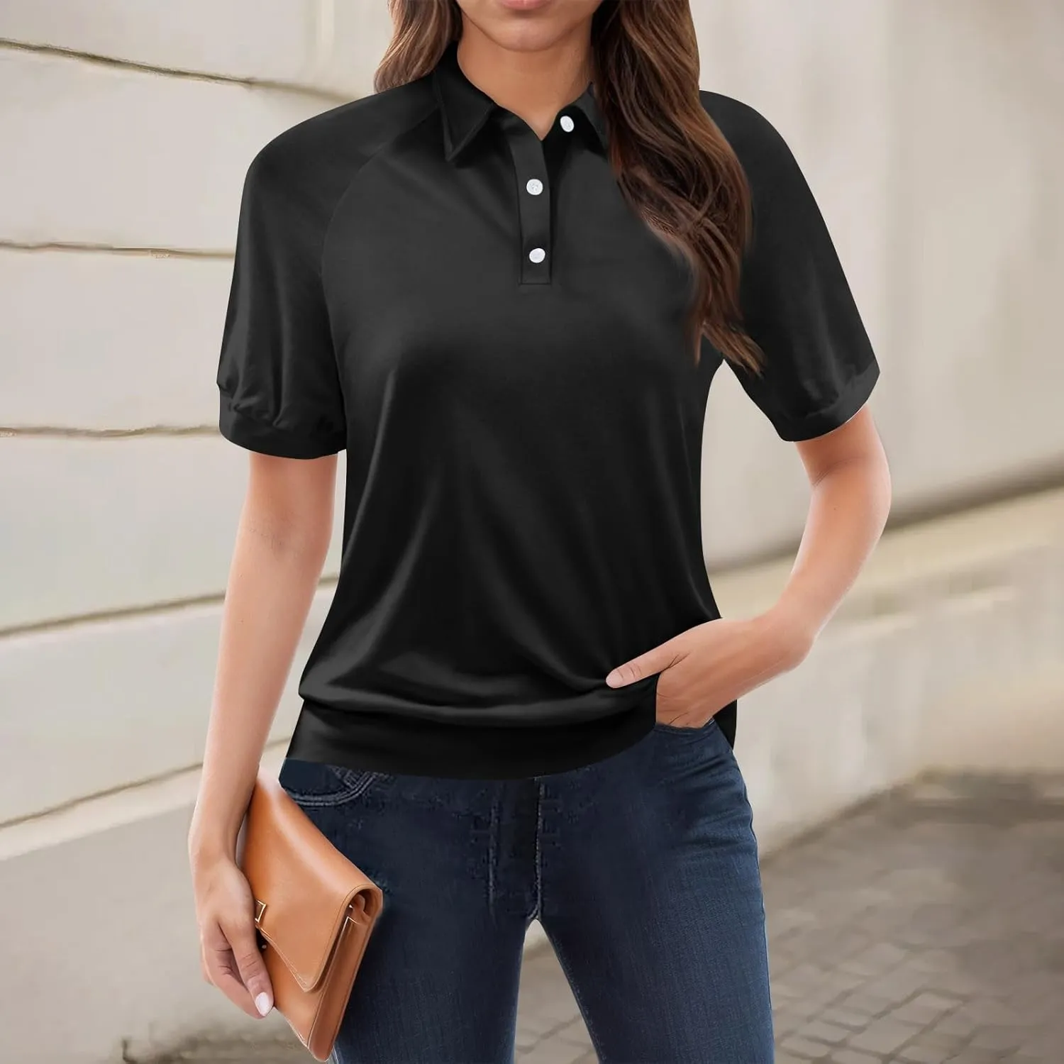 Golf Polo Shirts for Women 2025 Summer Short Sleeve Button Down Blouse Plus Size Dressy Casual Work Tops