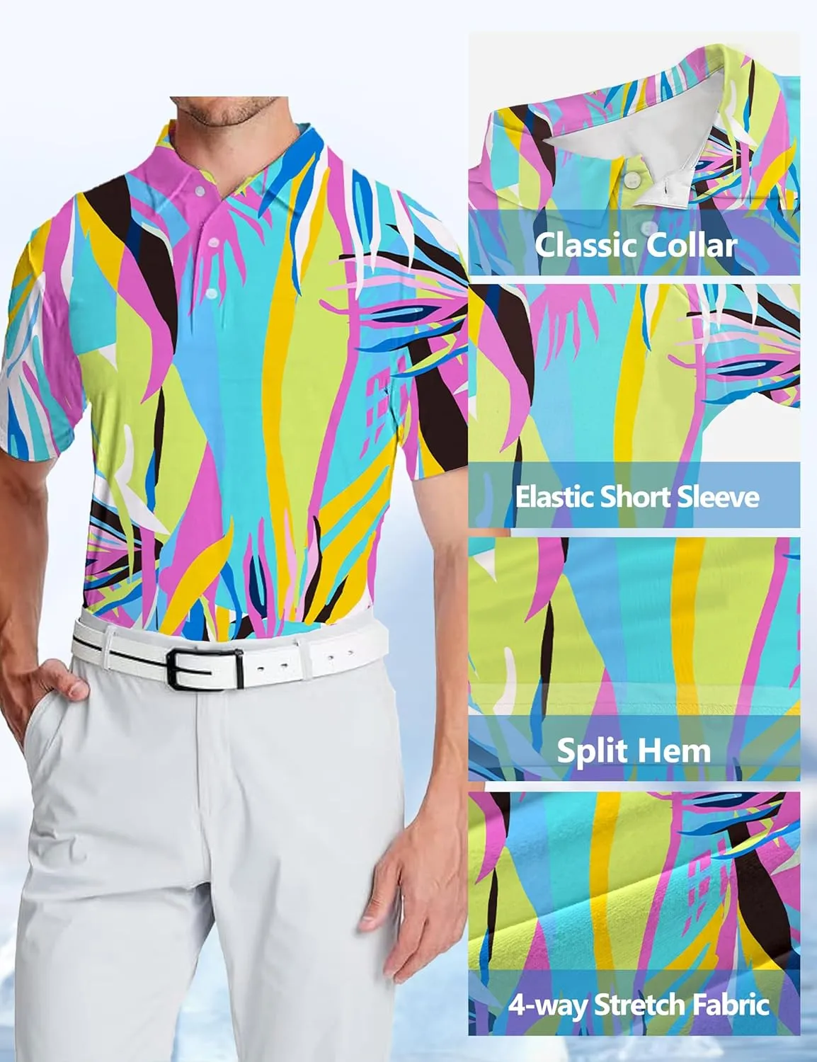 Golf Shirts for Men Printed Performance Moisture Wicking Short Sleeve Dry Fit Polo Shirts