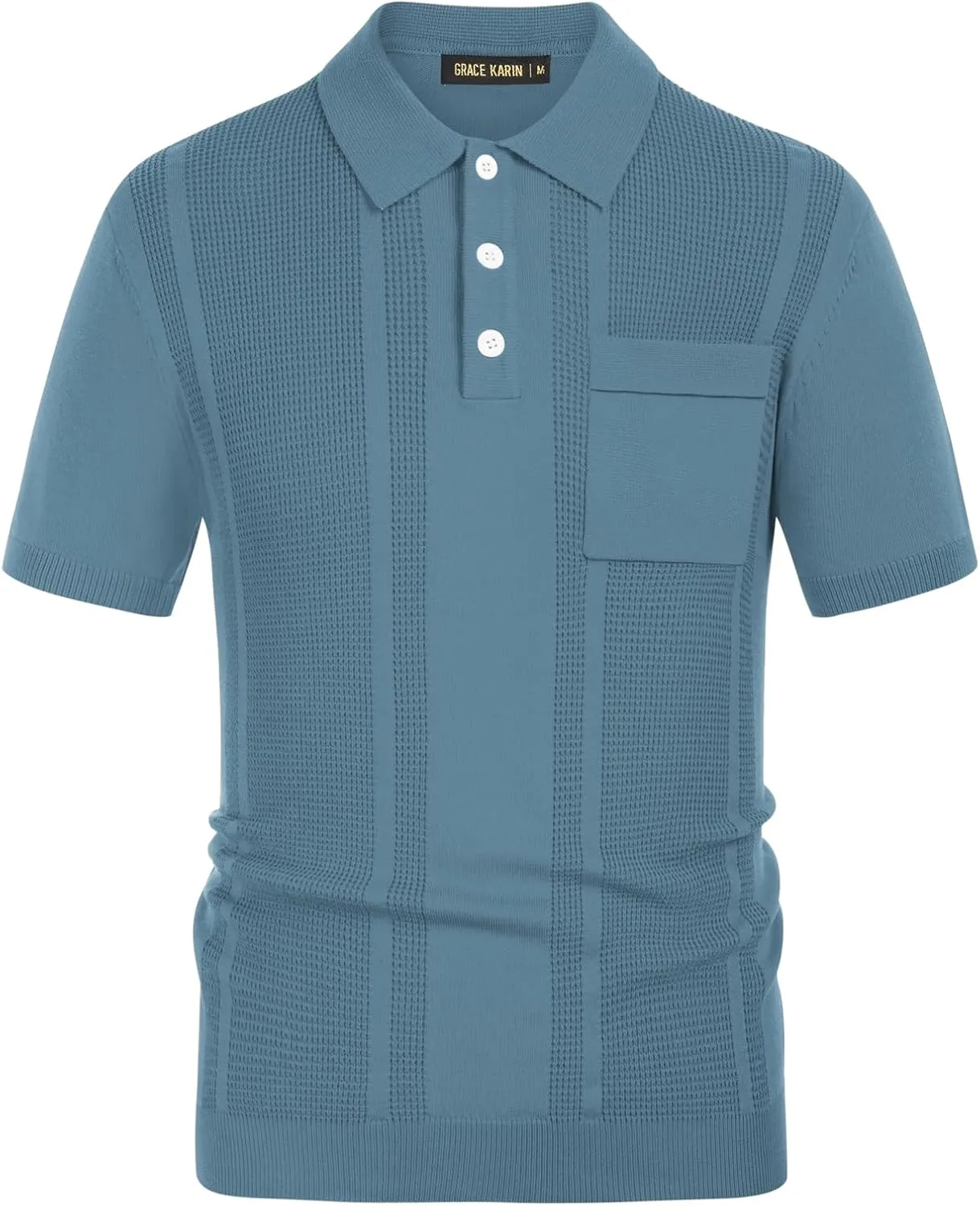 GRACE KARIN Men's Knit Polo Shirts Short Sleeve Texture Lightweight Golf Shirts Sweater