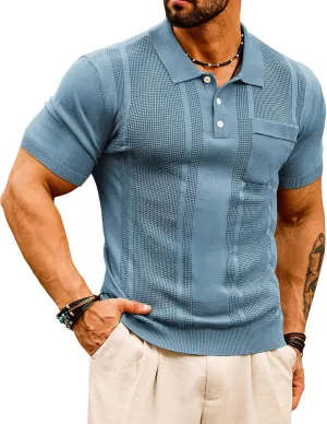 GRACE KARIN Men's Knit Polo Shirts Short Sleeve Texture Lightweight Golf Shirts Sweater