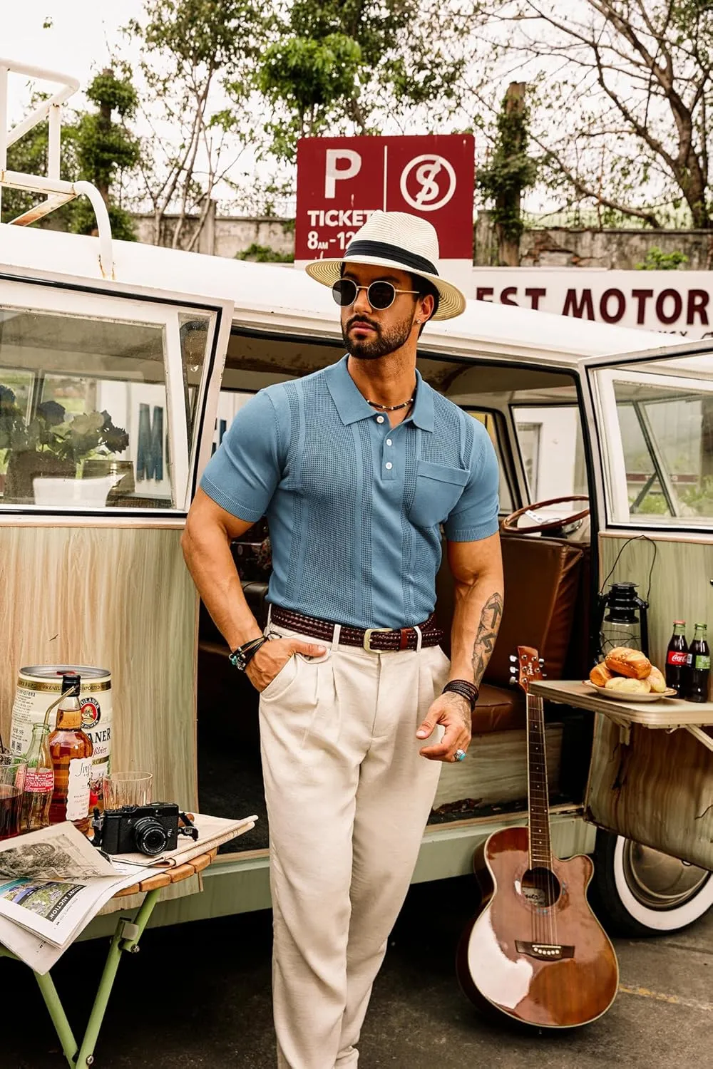 GRACE KARIN Men's Knit Polo Shirts Short Sleeve Texture Lightweight Golf Shirts Sweater