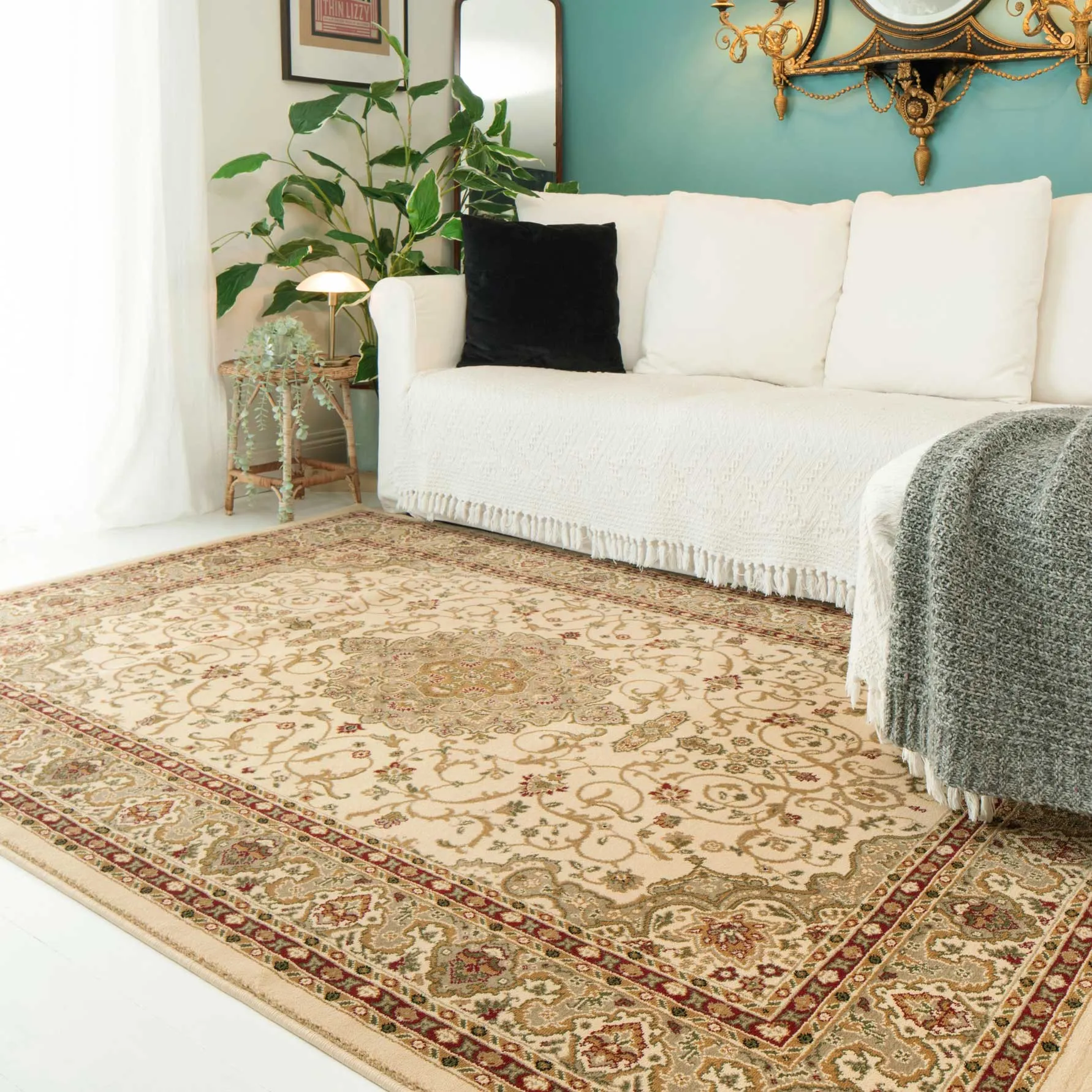 Hakari Aria Cream & Brown Traditional Bordered Rug