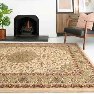 Hakari Aria Cream & Brown Traditional Bordered Rug