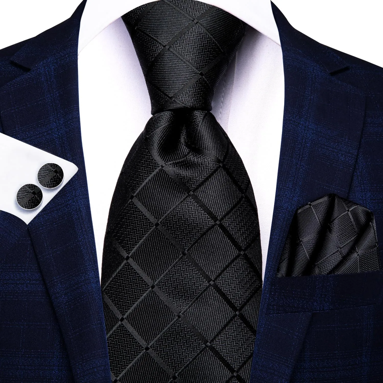 Hi-Tie Men 63inches Tie Set Extra Long Necktie Paisley Tie Pocket Suqare Cufflinks Big and Tall Men Tie