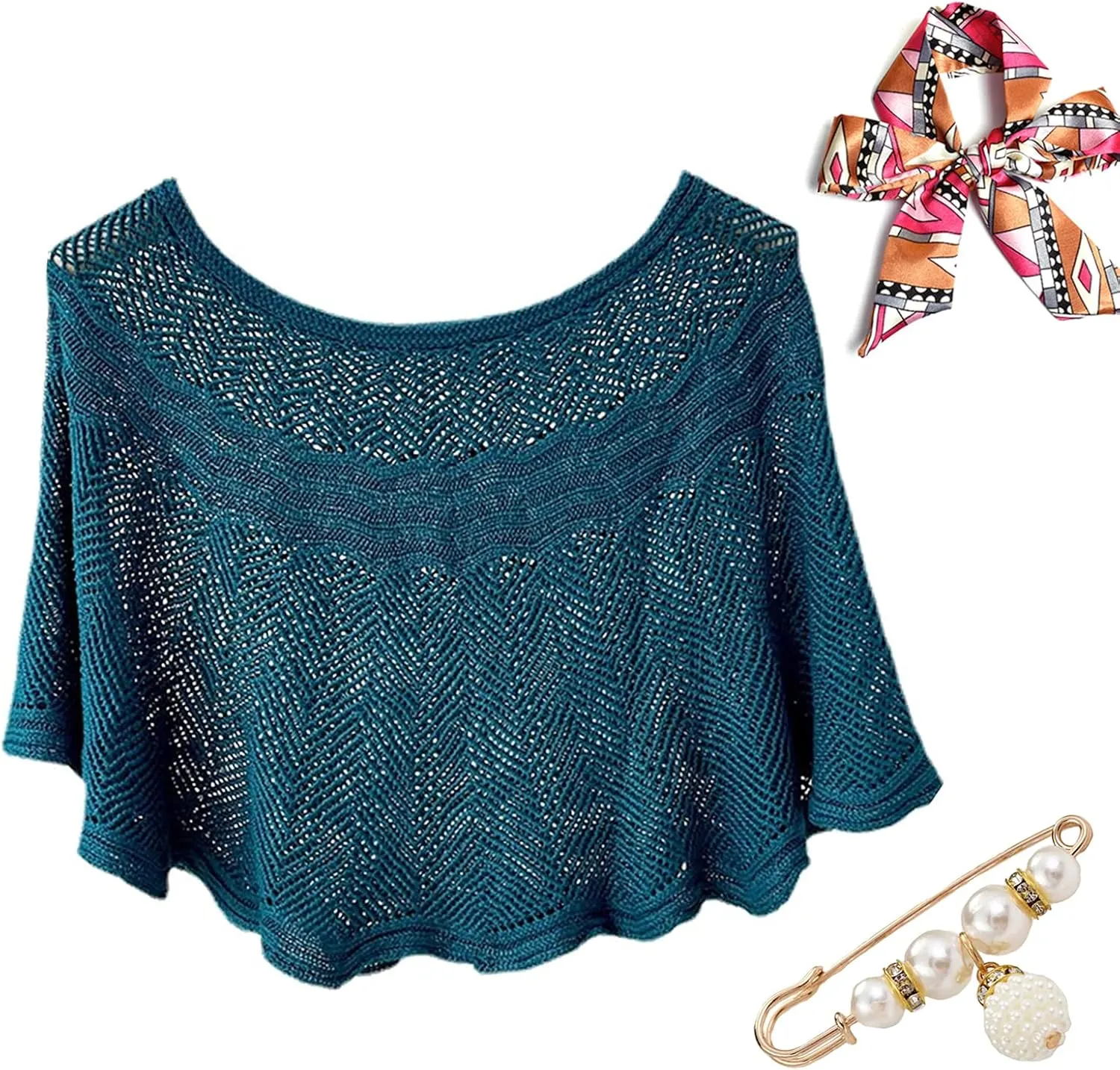 Ice Silk Knitted Shawl, Summer Hollow-Out Knit Wrap for Women