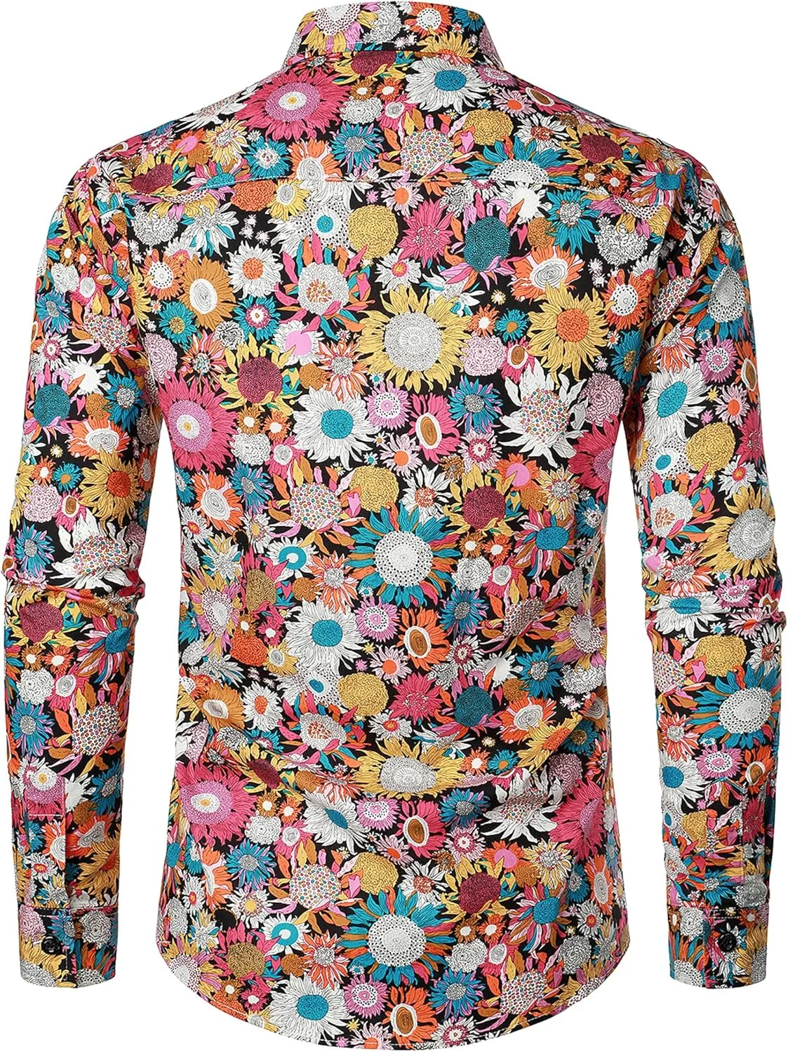 JOGAL Mens 70s Floral Dress Shirt Long Sleeve Printed Casual Button Down Shirts