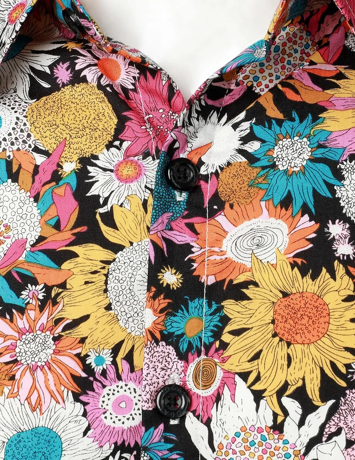 JOGAL Mens 70s Floral Dress Shirt Long Sleeve Printed Casual Button Down Shirts