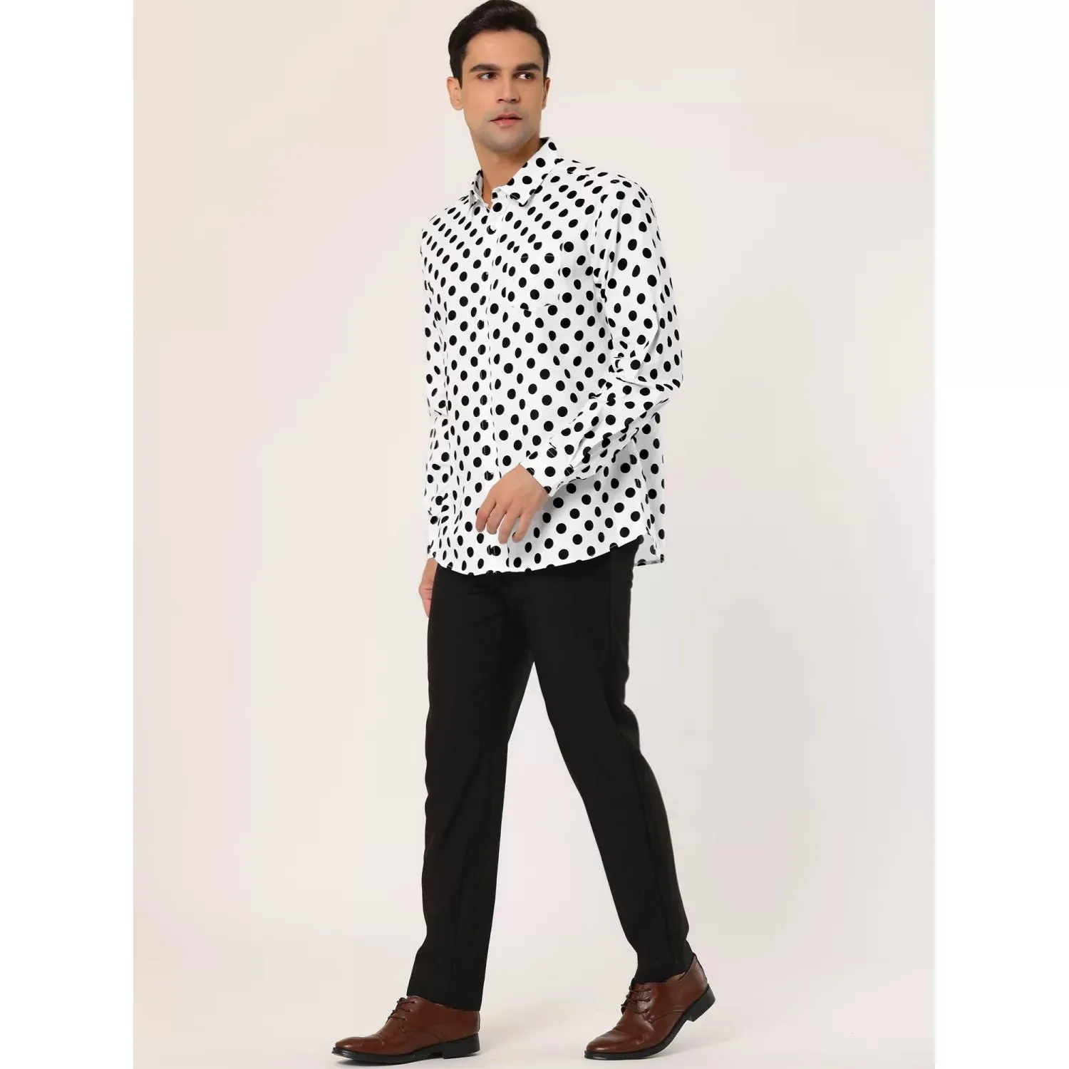 Lars Amadeus Men's Polka Dot Print Long Sleeve Slim Button Down Dress Shirt , light pink