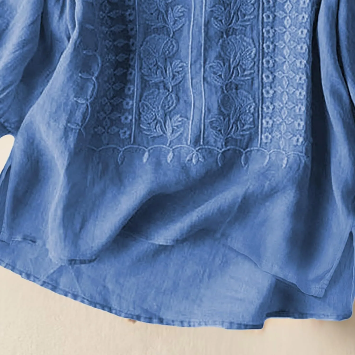 Linen Shirts for Women 2025 Women's Summer Linen 3/4 Sleeve Tunics Retro Embroidered Boho Loose Casual Styles