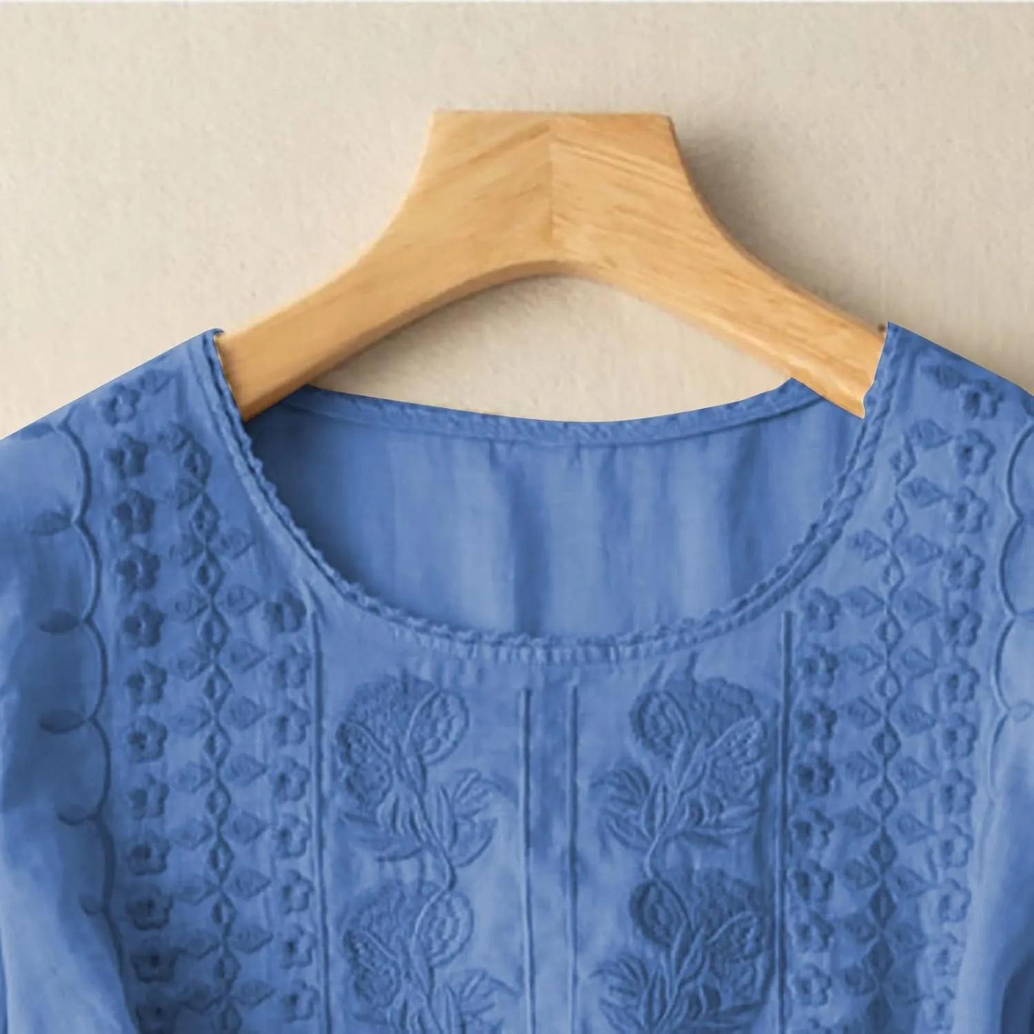 Linen Shirts for Women 2025 Women's Summer Linen 3/4 Sleeve Tunics Retro Embroidered Boho Loose Casual Styles