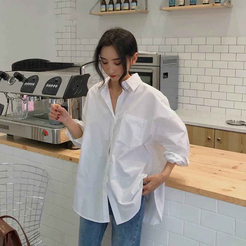 Long Sleeve Cotton White Oversize Shirt