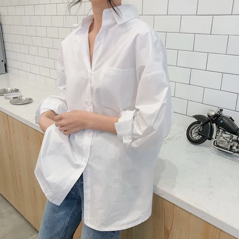 Long Sleeve Cotton White Oversize Shirt