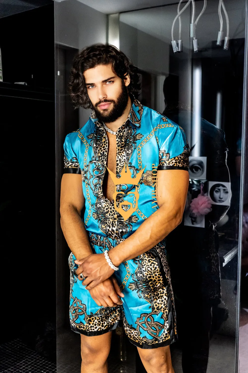 Luxurious Barocco Print Set - The Ultimate Summer Beachwear Silk Outfit for Men