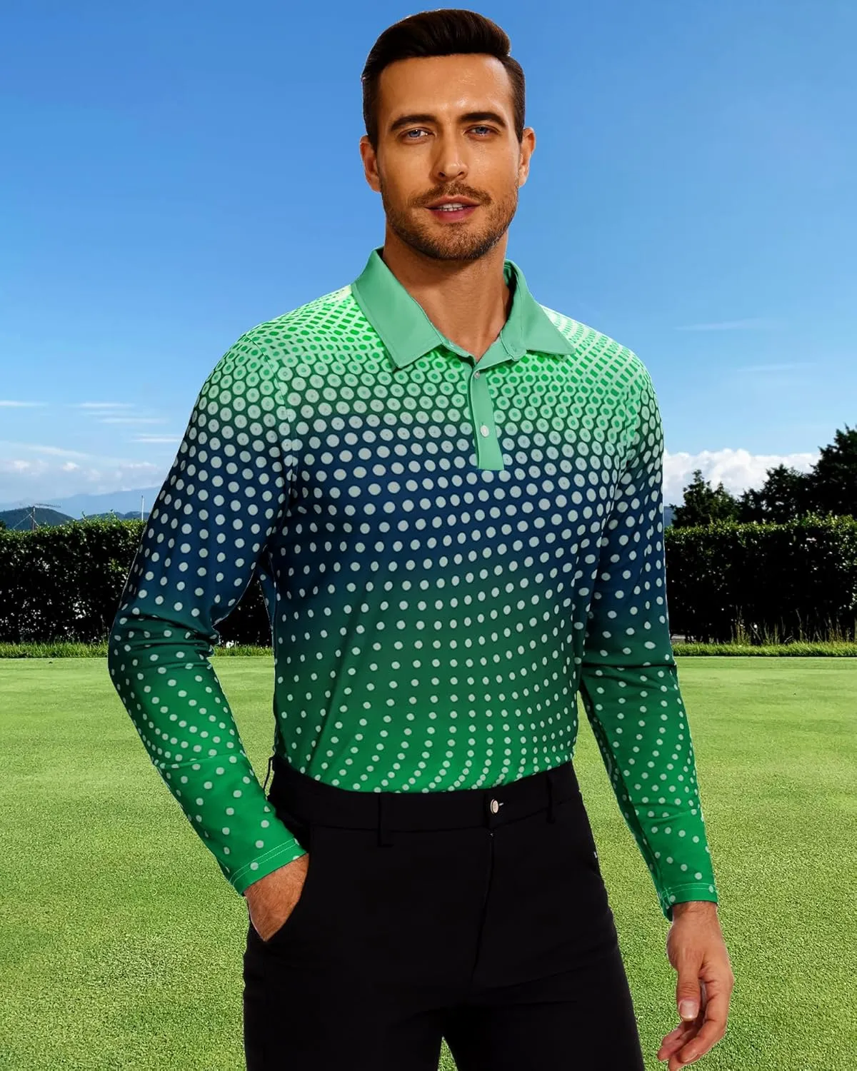 Men's Golf Shirts Polo Short Sleeve Gradient Quick Dry Fit Moisture Wicking Athletic Printed Shirts Mens Polo Shirt