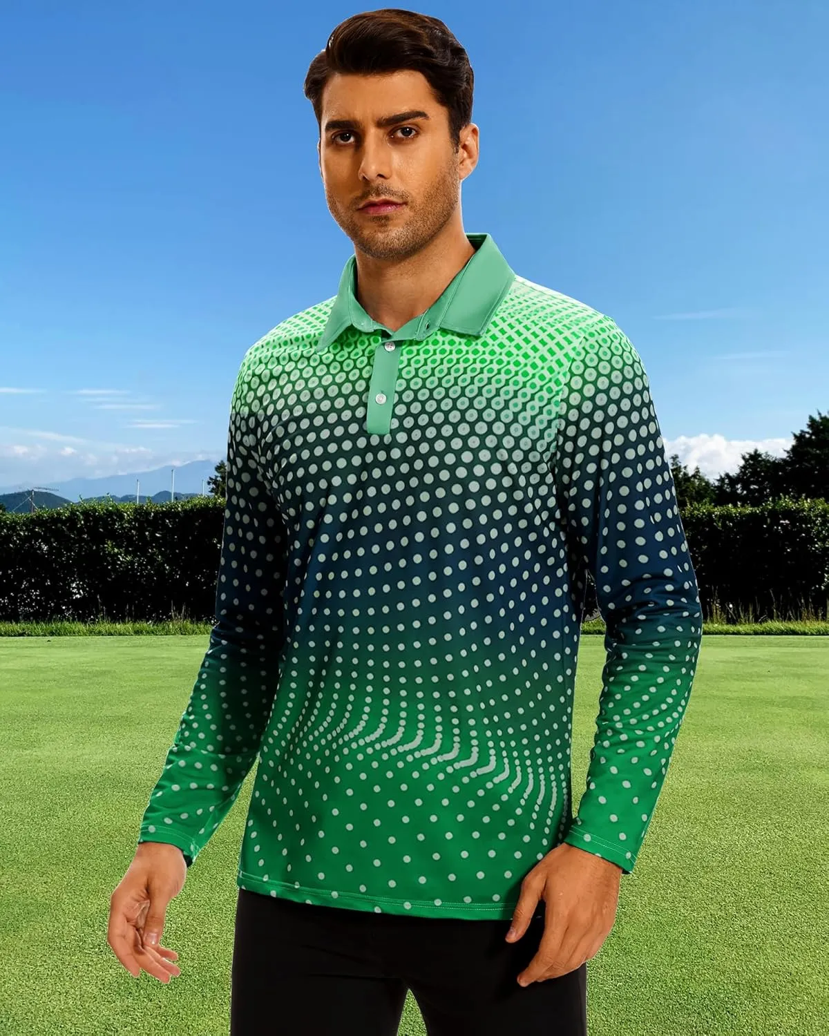 Men's Golf Shirts Polo Short Sleeve Gradient Quick Dry Fit Moisture Wicking Athletic Printed Shirts Mens Polo Shirt