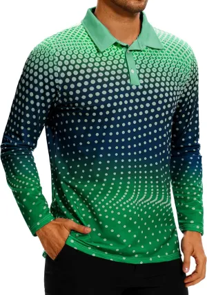 Men's Golf Shirts Polo Short Sleeve Gradient Quick Dry Fit Moisture Wicking Athletic Printed Shirts Mens Polo Shirt