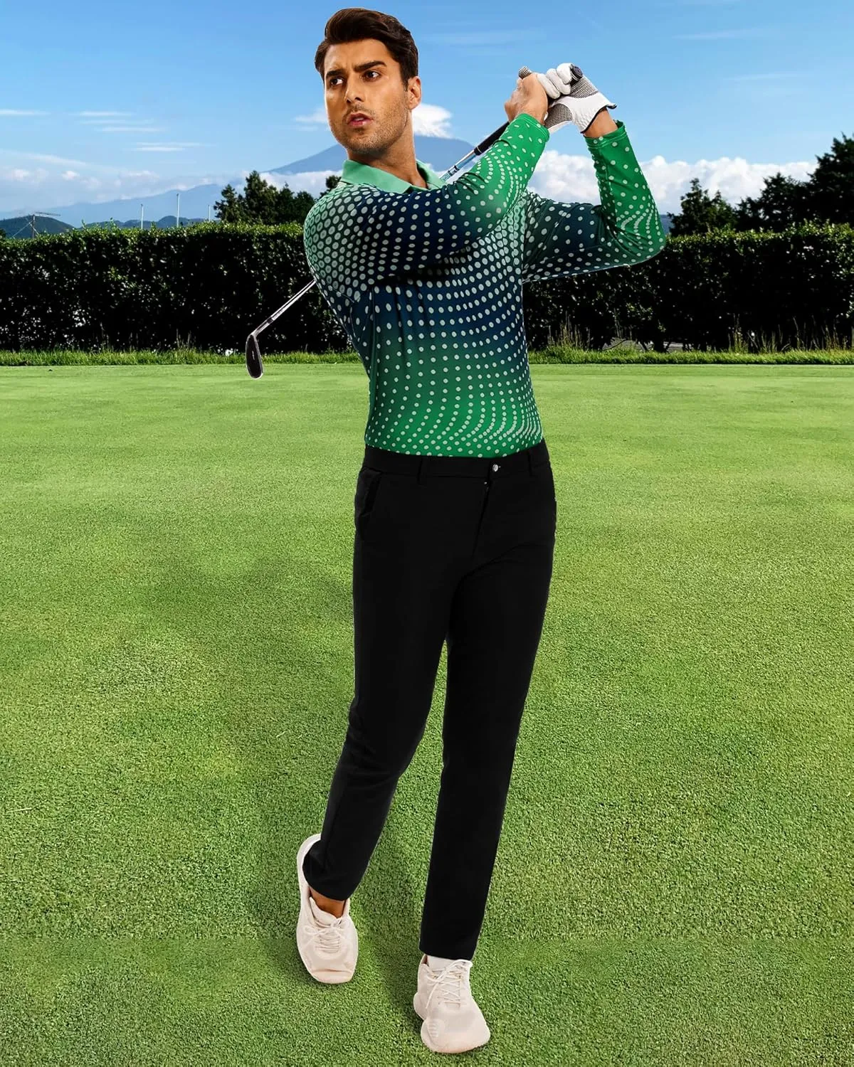 Men's Golf Shirts Polo Short Sleeve Gradient Quick Dry Fit Moisture Wicking Athletic Printed Shirts Mens Polo Shirt