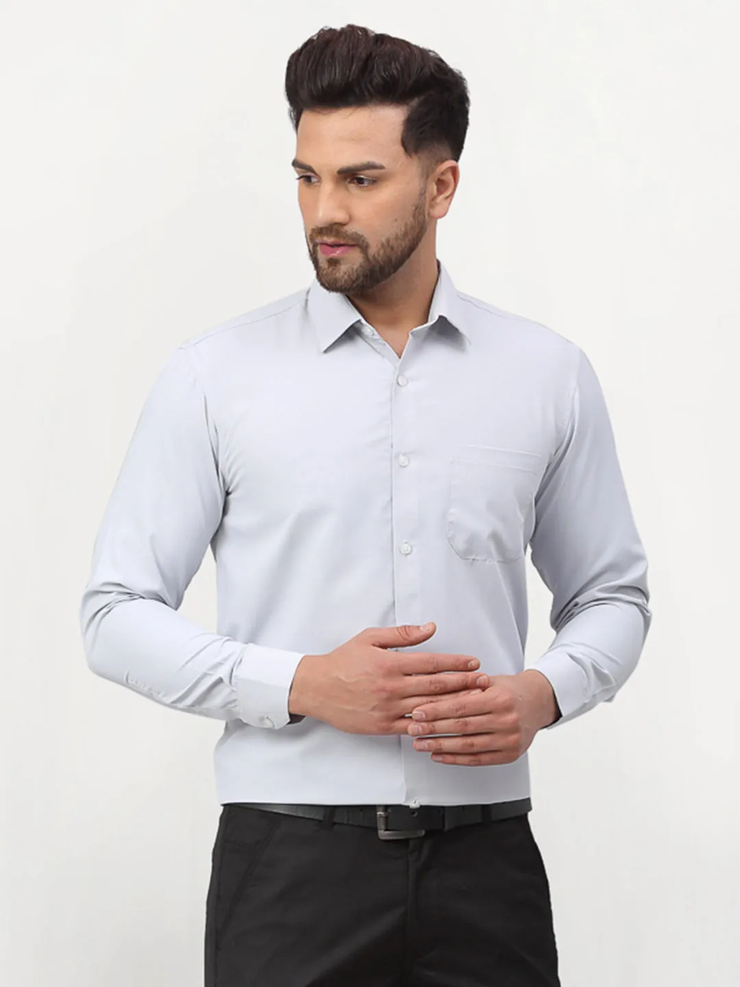 Men's Silver Solid Formal Shirts ( SF 777Steel-Grey ) - Jainish