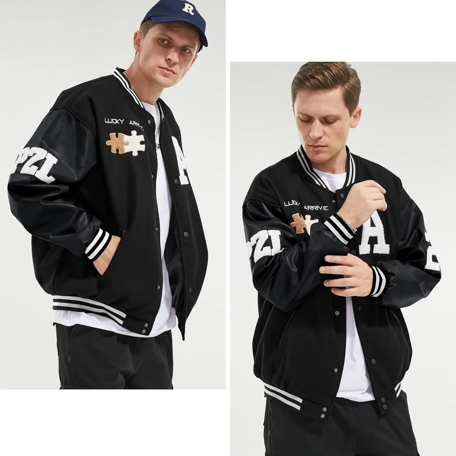 Mens Varsity Jacket Baseball Bomber Jacket Vintage Unisex Streetwear Coats with Patchwork Hipster Utility Tops