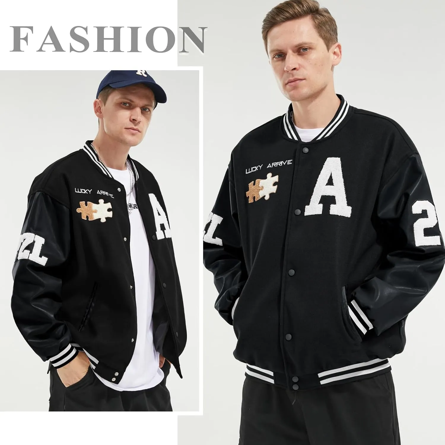Mens Varsity Jacket Baseball Bomber Jacket Vintage Unisex Streetwear Coats with Patchwork Hipster Utility Tops